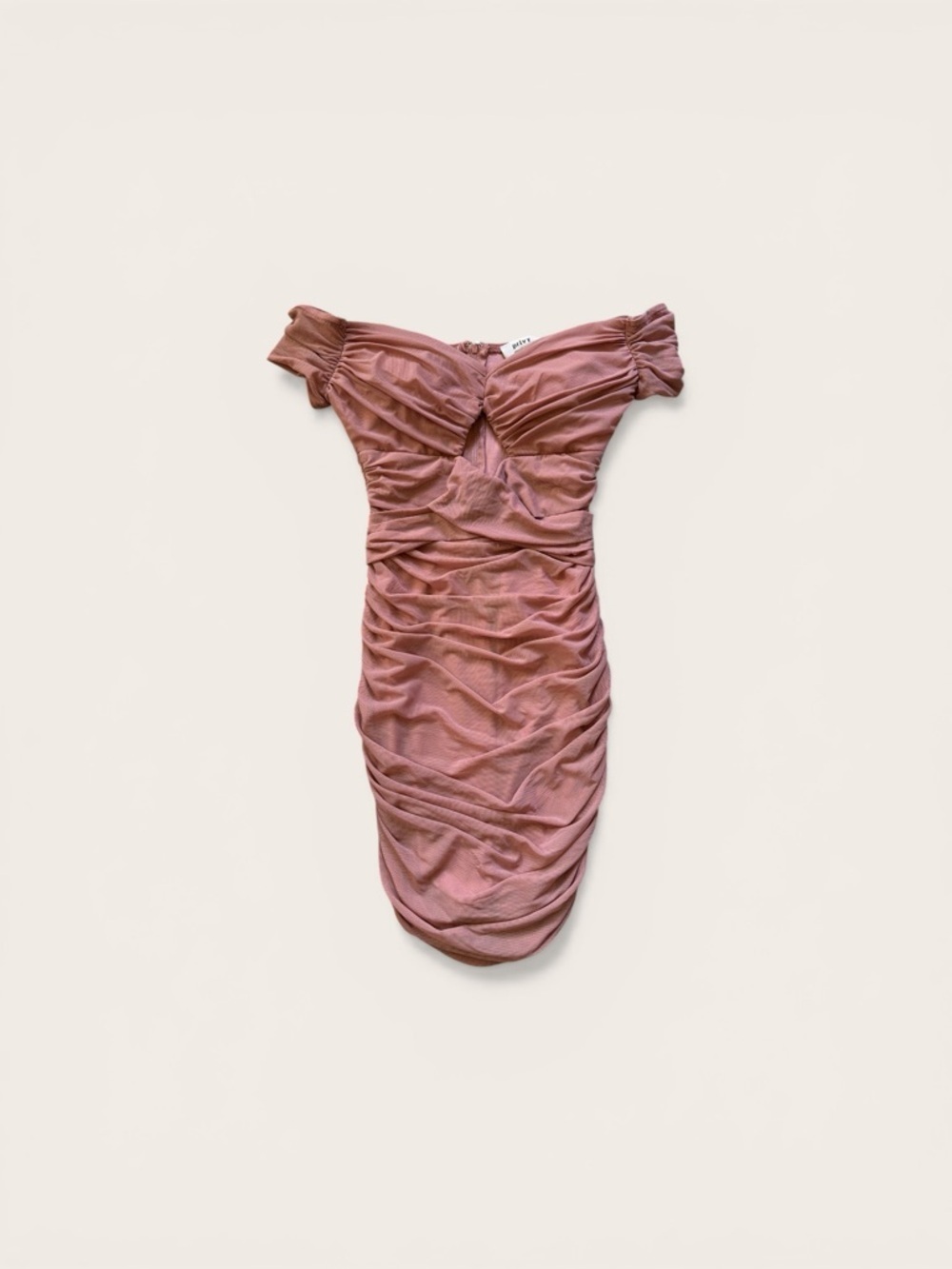 Privy Off-Shoulder Ruched Bodycon Dress in Dust mauve - Picture 3 of 4